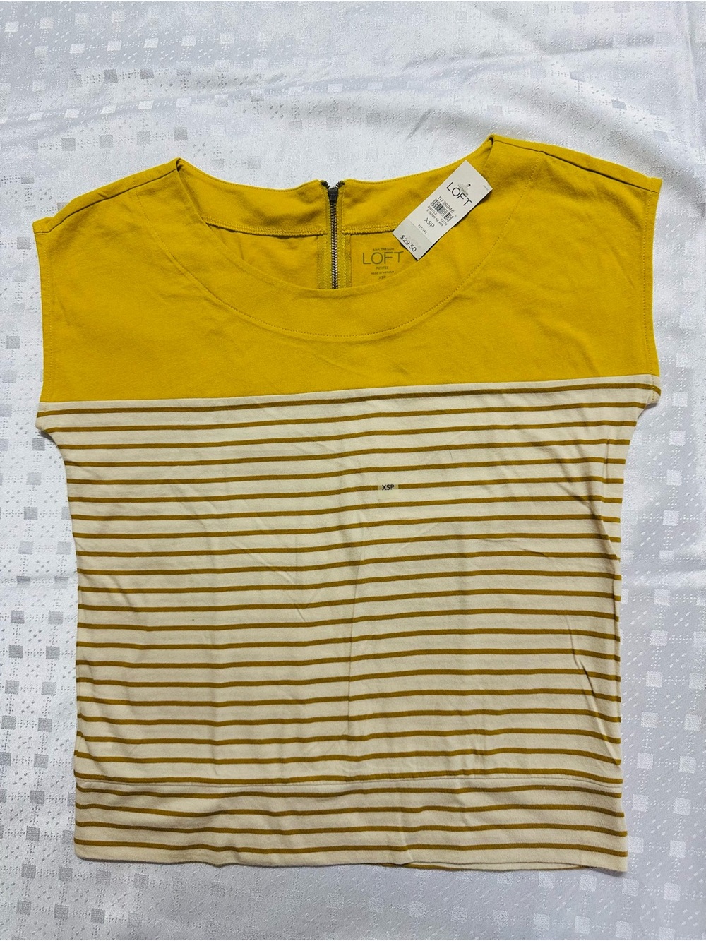 LOFT Yellow and Cream Striped Short Sleeve Top